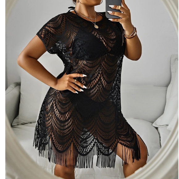 Plus Semi Sheer Short Sleeve Beach Cover up Dress - Picture 6 of 10